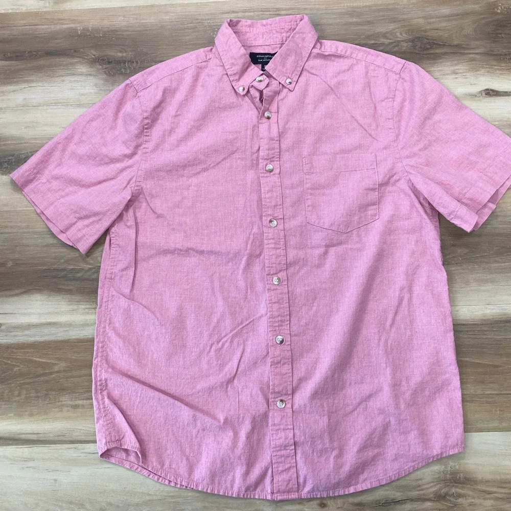 Banana Republic Short Sleeve Shirt M Slim Untucked Organic Cotton Pink SPR'25